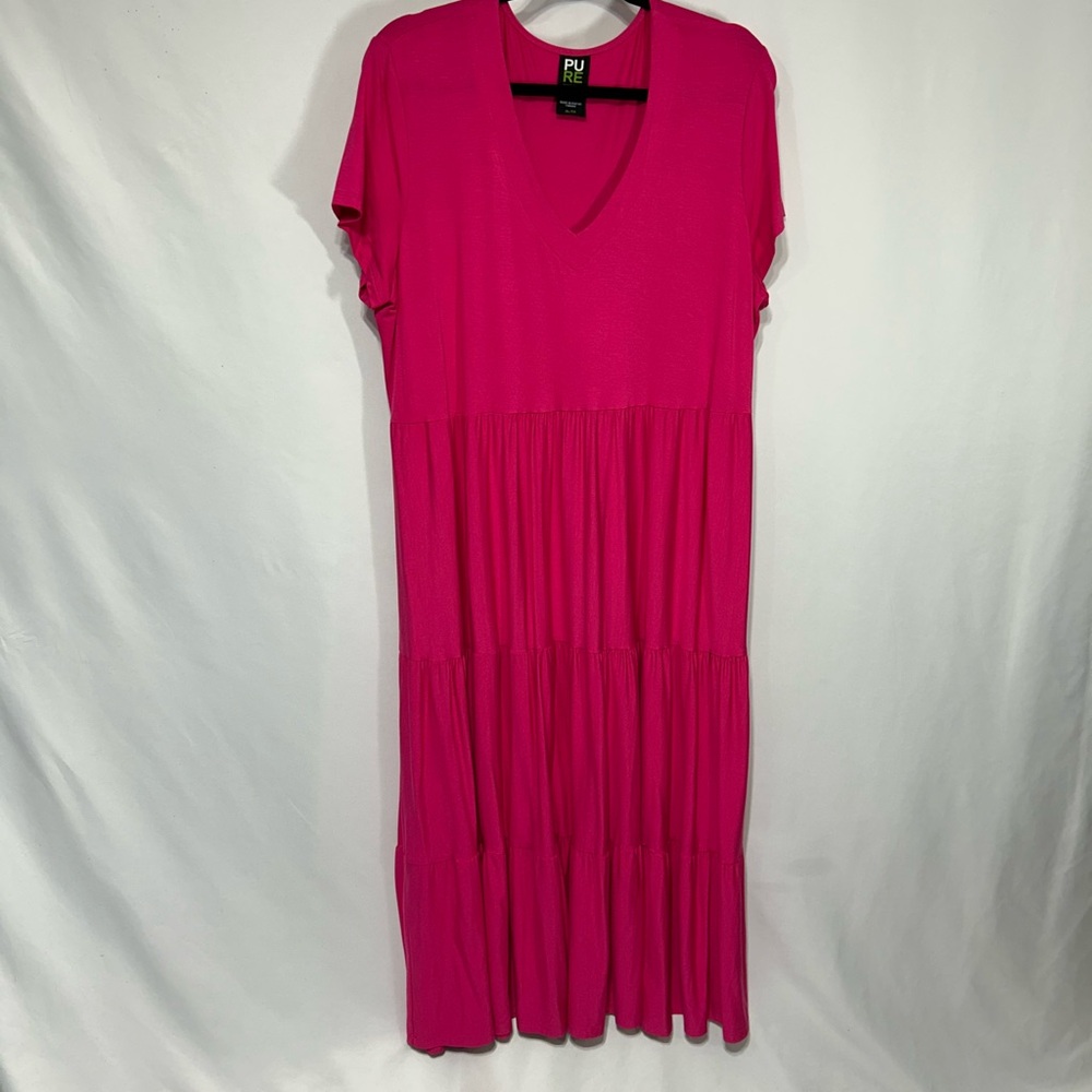 Pink V-Neck Tiered Dress